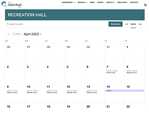 Recreation Hall calendar